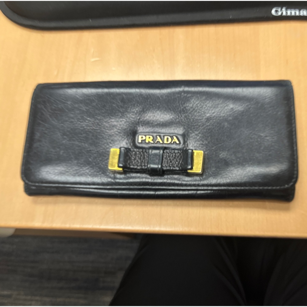 Pre-loved soft black leather Prada wallet